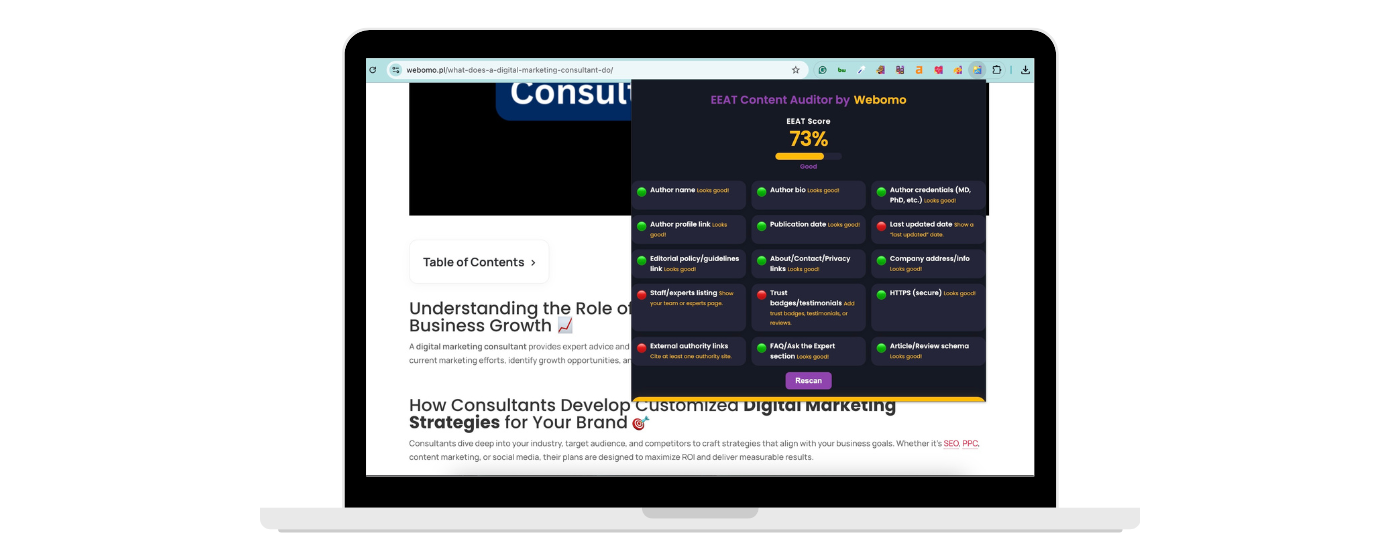 EEAT Content Auditor mockup (1400 x 560 px)