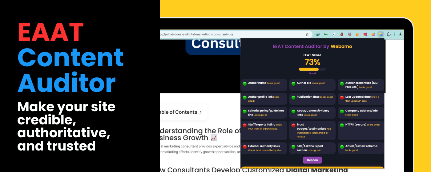 EEAT Content Auditor by Webomo.pl (1400 x 560 px)